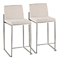 LumiSource Fuji Contemporary Counter Stools, Silver/Beige, Set Of 2 Stools