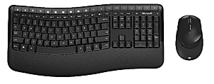 Microsoft® 5050 Wireless Keyboard & Mouse, Contoured/Curved Compact Keyboard, Black, Ambidextrous Laser Mouse, Desktop 5050