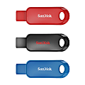 SanDisk® Cruzer Snap USB Flash Drives Pack of 3, 32GB, Black, Blue, Red