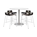 KFI Studios Proof Round High Bistro Table With 4 Low Back Stools, White/Silver Table, Espresso/White Chairs 1 thumbnail image