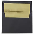 JAM Paper® Foil-Lined Booklet Invitation Envelopes, A6, Gummed Seal, 30% Recycled, Black/Gold, Pack Of 25