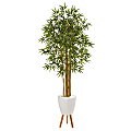 Nearly Natural Multi Bambusa Bamboo Tree 74”H Artificial Plant With Planter and Stand, 74”H x 33”W x 33”D, Green/White