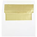 JAM Paper® Foil-Lined Booklet Invitation Envelopes, A7, Gummed Seal, Gold/White, Pack Of 25