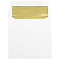 JAM Paper® Foil-Lined Invitation Envelopes, 6" x 6", Gummed Seal, Gold/White, Pack Of 25