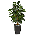 Nearly Natural 56" Artificial Rubber Tree With Planter, Green/Black 1 thumbnail image