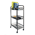 Mind Reader 3-Tier Utility Cart Storage Shelves Rolling Cart, Metal Mesh, 30"H x 10"W x 17"D, Black