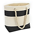 Cotton Tote With Braided Rope Handles, 18"H x 13 1/2"W x 6 1/2"D, Natural/Black Stripes