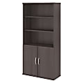 Bush Business Furniture Studio C 73"H 5-Shelf Bookcase With Doors, Storm Gray, Standard Delivery