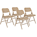 National Public Seating Steel Triple Brace Folding Chairs, Beige, Pack Of 4