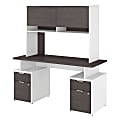 Bush Business Furniture Jamestown Desk With 4 Drawers And Hutch, 60"W, Storm Gray/White, Premium Installation