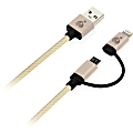 IOGEAR DuoLinq 2-in-1 Charge & Sync Cable - Gold - 3.30 ft Lightning/USB Data Transfer Cable for Notebook, Tablet, Smartphone, iPhone, iPod, iPad