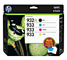 HP 932XL/933 High-Yield Black And Cyan, Magenta, Yellow Ink Cartridges With Media Kit Pack, Pack Of 4, D8J69FN