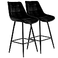 Elama Velvet Tufted Bar Chairs, Black/Silver, Set Of 2 Chairs