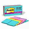 Post-it Super Sticky Notes, 3 in x 3 in, 12 Pads, 90 Sheets/Pad, 2x the Sticking Power, Supernova Neons Collection