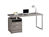 Monarch Specialties Contemporary Computer Desk With 2 Drawers And Open Shelf, Dark Taupe/Silver