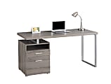 Monarch Specialties Contemporary 60"W Computer Desk With 2 Drawers And Open Shelf, Dark Taupe/Silver 1 thumbnail image