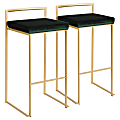 LumiSource Velvet Fuji Stacker Bar Stools, Gold/Green, Set Of 2 Stools 1 thumbnail image