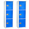 Alpine Large 3-Tier Steel Lockers, 72”H x 12”W x 12”D, Blue, Pack Of 2 Lockers