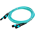 AddOn 2-Pack of 25m MPO (Female) to MPO (Female) 12-strand Aqua OM4 Straight Fiber OFNR (Riser-Rated) Patch Cable - 100% compatible and guaranteed to work in OM4 and OM3 applications