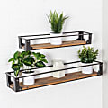 Honey Can Do Floating Decorative Metal And Wood Wall Shelves, 4”H x 7”W x 32”D, Rustic, Set Of 2 Shelves 1 thumbnail image