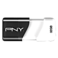 PNY Compact Attaché USB Flash Drive, 32GB, Black/White