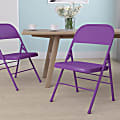 Flash Furniture HERCULES COLORBURST Metal Triple-Braced Folding Chair, Impulsive Purple 1 thumbnail image