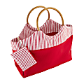 Cotton Tote With Bamboo Handles, Red/White 1 thumbnail image