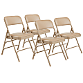 National Public Seating Vinyl Upholstered Triple Brace Folding Chairs, Beige, Pack Of 4