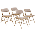 National Public Seating Upholstered Triple-Brace Folding Chairs, Beige, Set Of 4 Chairs
