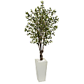 Nearly Natural 6'H Olive Artificial Tree With Tower Planter, 72"H x 24"W x 24"D, White/Green 1 thumbnail image