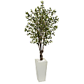 Nearly Natural 6'H Olive Artificial Tree With Tower Planter, 72"H x 24"W x 24"D, White/Green