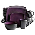 Gibson Soho Lounge 16-Piece Square Dinnerware Set, Purple