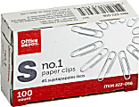 Office Depot® Brand Smooth Paper Clips, Box Of 100, No. 1, Silver