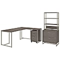 kathy ireland® Office by Bush Business Furniture Method 72"W L Shaped Desk with 30"W Return, File Cabinets and Hutch, Cocoa, Premium Installation 1 thumbnail image