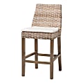 bali & pari Toby Rattan And Finished Mahogany Wood Counter Stool, Kubu Gray/Rustic Taupe