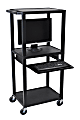 Tuffy Mobile Computer Workstation With Full Bottom Shelf, 3-Shelf, Black