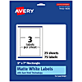Avery® Permanent Labels With Sure Feed®, 94250-WMP25, Rectangle, 3" x 7", White, Pack Of 75
