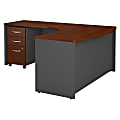 Bush Business Furniture Components 60"W x 43"D Bow Front L Shaped Desk With 36"W Return And 3 Drawer Mobile File Cabinet, Left Handed, Hansen Cherry, Standard Delivery