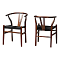 Baxton Studio Paxton Wood Dining Accent Chair Set, Walnut Brown, Set Of 2 Chairs