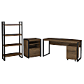 Bush Furniture Latitude 60"W Writing Desk with File Cabinets and Bookcase, Rustic Brown Embossed, Standard Delivery 1 thumbnail image