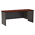 WorkPro® Modular 72"W x 24"D Right Pedestal Desk, Charcoal/Mahogany