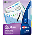 Avery® Write & Erase Pocket Plastic Dividers For 3 Ring Binders, 9-1/4" x 11-1/4", 5-Tab Set, Multicolor, 1 Set