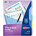 Avery® Write & Erase Pocket Plastic Dividers For 3 Ring Binders, 9-1/4" x 11-1/4", 5-Tab Set, Multicolor, 1 Set 1 thumbnail image