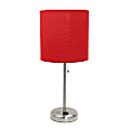 Creekwood Home Oslo Power Outlet Metal Table Lamp, 19-1/2"H, Red Shade/Brushed Steel Base