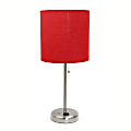 Creekwood Home Oslo Power Outlet Metal Table Lamp, 19-1/2"H, Red Shade/Brushed Steel Base 1 thumbnail image
