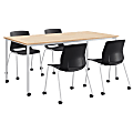 KFI Studios Dailey Table And 4 Chairs, With Casters, Natural/White Table, Black/White Chairs