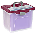 Office Depot® Brand Mobile File Box, Large, Letter Size, 11 5/8"H x 13 3/6"W x 10"D, Clear/Burgundy