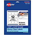 Avery® Glossy Permanent Labels With Sure Feed®, 94233-CGF50, Rectangle, 1-13/16" x 2-3/16", Clear, Pack Of 600