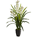 Nearly Natural 45"H Cymbidium Orchid Artificial Plant, 45"H x 14"W x 14"D, Black/White