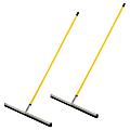 Alpine Dual Moss Heavy-Duty Floor Squeegees, 30", 50" Handle, Yellow, Pack Of 2 Squeegees